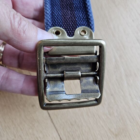 Blue/Burgundy Webbed Belt With QMS Brass Buckle - Picture 3 of 7